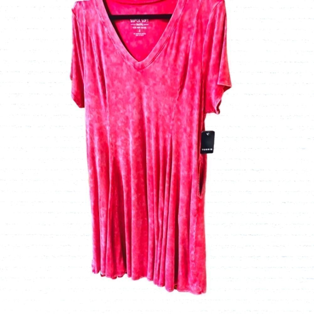 TORRID Plus Size Mini Super soft V-Neck Trapeze Dress. - Picture 8 of 15